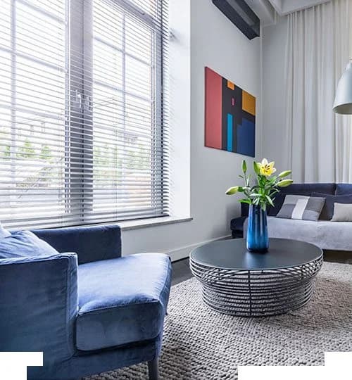 Modern living room with blinds